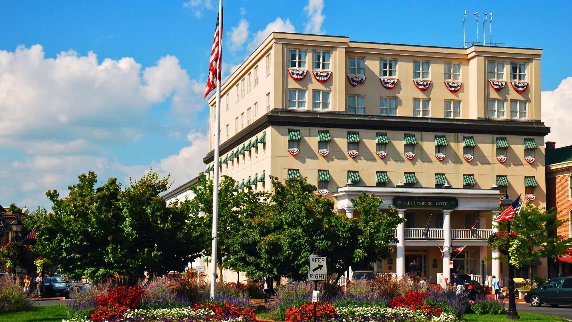 Gettysburg, PA, USA August 12 Flowers are planted in the public area of Lincoln Square, in the heart of historic Gettysburg, Pennsylvania