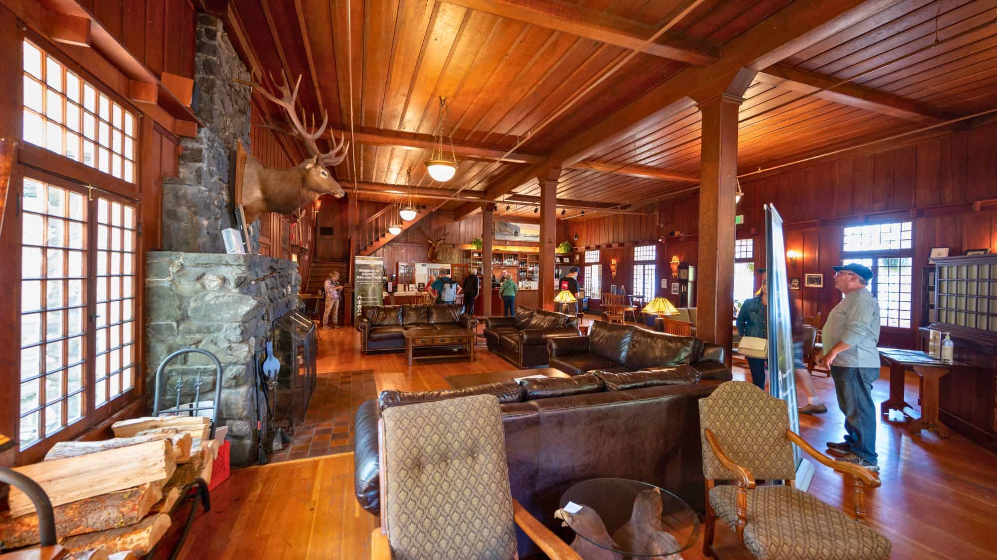 Olympic National Park, Washington - September 12, 2022 - Lake Crescent lodge on shore of Lake Crescent in afternoon autumn light.